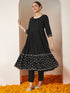 Janasya Women's Black Rayon Gold Printed Anarkali Kurta Set